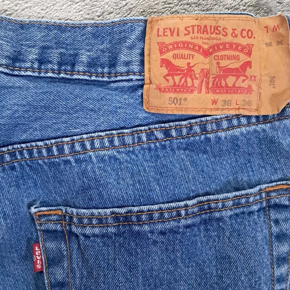 Levis 501 XX Jeans Men 35x35, Tag 36x36 Blue Denim Button Fly Relaxed Straight